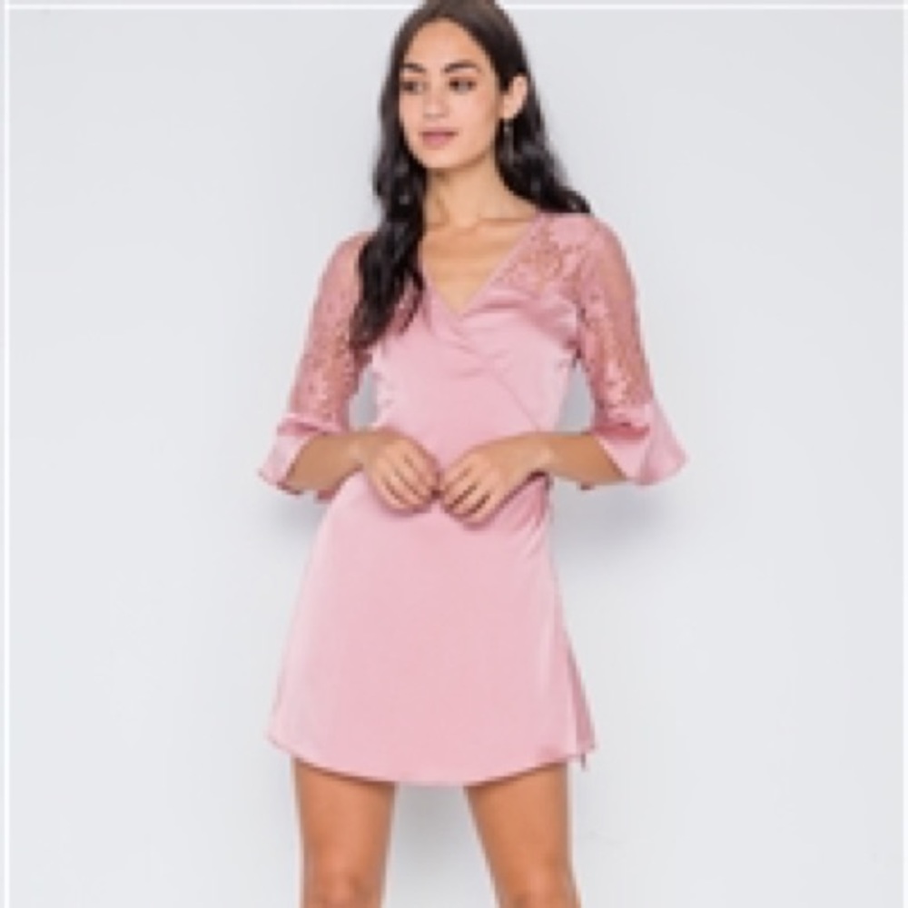 NWT Pink Satin Wrap Dress